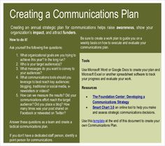 a flyer with the words creating a communication plan