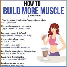 the instructions for how to build more muscle with pictures and text on it, including an image of a woman holding a blender