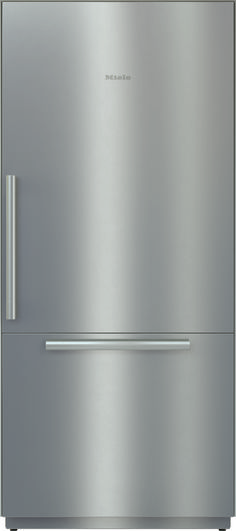 a stainless steel refrigerator freezer sitting on top of a counter