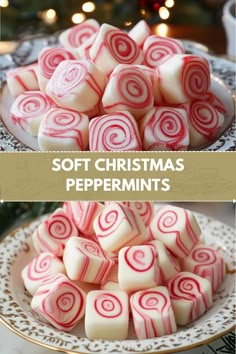 two pictures with different types of peppermints on them and the words soft christmas peppermints