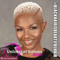 #RepostSave @universalsalons with @repostsaveapp ・・・ This short haircut for black women features tapered sides and a bold blonde hair color. The look was created by Arlington, TX barber #MontroseWhitaker from Heavy Hittaz Barbershop. Give Montrose a call at (817) 800-3365.  #montrosewhitaker #tiffanysmith #blackhairisbeautifulhair #shorthairstylesforblackwomen #haircolorforblackwomen Short Haircut For Black Women, Short Mens Hairstyles, Haircut For Black Women, Short Fade Haircut, Short Hairstyles For Men, Tapered Sides, Silver Blonde Hair, Buzz Cuts