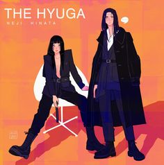 two people are sitting on a chair in front of an orange background with the words, the hyga nei hinata