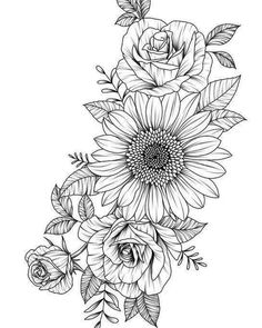 sunflowers and roses tattoo design