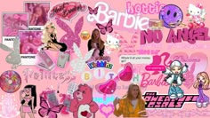 a collage of barbie dolls and stickers on a pink background with the words barbie no angel