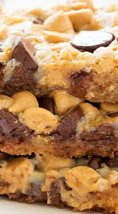 chocolate chip cookie bars stacked on top of each other