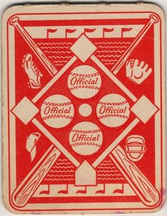 a red and white playing card with baseball bats