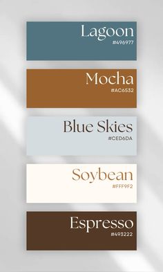 four different types of business cards with the names of each company on them, including blue skies and soybean espresso