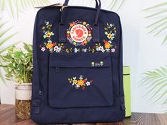 "Welcome to my store and choose the perfect hand-embroidered fjallraven kanken backpack   Version & Size + Medium size: 38x27x13cm  + Big size: 42x32x13cm  - Product price includes: hand-embroidered fjallraven kanken backpack and design as shown in the picture - I can make fjallraven kanken backpack hand embroidery patterns according to your ideas - fjallraven kanken backpack will be hand embroidered with thread that won't fade when washed - fjallraven kanken backpack has a small front compartme Jansport Backpacks Embroidery, Fjallraven Embroidery, Kanken Backpack Embroidery, Kanken Embroidery, Backpacks Jansport, Flower Hand Embroidery, Embroidered Backpack, Hand Embroidery Patterns, Kanken Backpack