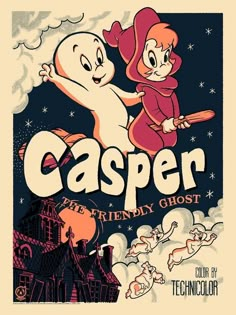 casper and the ghost poster for casper's halloween movie, casper is flying through the air