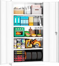 an open bookcase filled with lots of books and other items on shelves next to each other