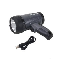 a flashlight is shown with the charger plugged in