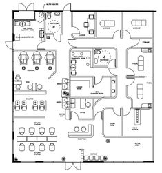 an office floor plan with several tables and chairs