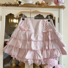 High Waist Kawaii Princess Ruffled Mini Skirt with ribbon ties Length: 36cm Size S Waist: 60-70cm Size M Waist: 64-74cm Size L Waist: 68-78cm Fairy Y2k Aesthetic, Aesthetic Skirt, Skirt Aesthetic, Pink Pleated Skirt, Ruffled Mini Skirt, Fairy Y2k, Harajuku Girls, Japanese Harajuku, Bandage Skirt