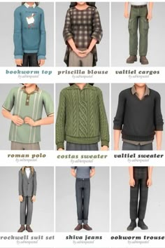 many different types of sweaters are shown in this image, with the names below them