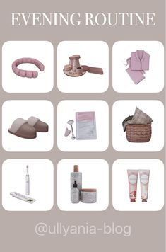 an advertisement for evening routine with various items