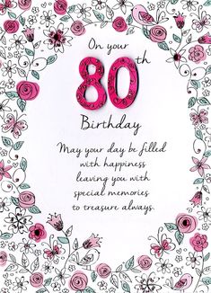 an 80th birthday card with pink flowers