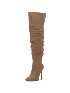 Sand Stone  Collar     Embellished   Women Shoes Fall Season Fitted Knee-high Boots, Fitted Tall Knee-high Boots For Fall, Fitted Beige Knee-high Boots For Fall, Fitted Beige Boots For Fall, Fitted Beige Mid-calf Boots For Winter, Fitted Beige Mid-calf Winter Boots, Fitted Knee-high Boots With High Shaft For Winter, Fitted High Shaft Knee-high Boots For Winter, Fall Fitted Beige Heeled Boots