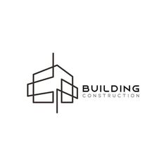 the logo for building construction, which is black and white with an outline of a house