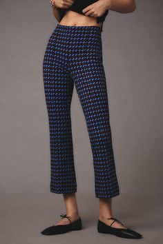 Meet Margot, a so-sleek high-rise pair boasting a kicky flare, flattering high-rise, and star-studded reviews. | The Margot Kick-Flare Cropped Pants by Maeve in Blue, Women's, Size: XS, Nylon/Viscose/Elastane at Anthropologie Maeve Anthropologie, Vegas Outfit, Kick Flares, Knit Pants, 50 Fashion, Flare Pants, Cropped Pants, Blue Purple, Pretty Outfits