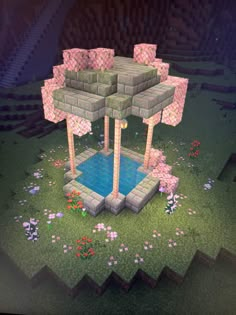 Minecraft Minecraft Blossom House Ideas, Cute Minecraft Dog Bed, Sakura Builds Minecraft, Cherry Wood Gazebo Minecraft, Minecraft Farm Ideas Cherry Blossom, Pink Minecraft Builds Ideas, Cherry Blossom Street Lamp Minecraft, Cherry Blossom Well Minecraft, Pink Fountain Minecraft