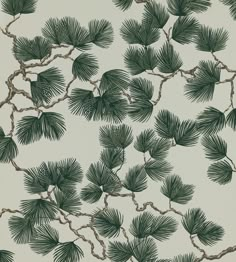 a wallpaper with green leaves and branches on it