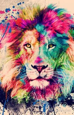 a colorful lion is shown in this artistic photo