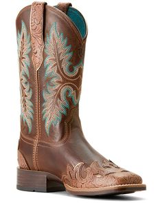 Full-grain leather upper ATS technology provides ergonomic support on uneven terrain Cute Cowgirl Boots, Womens Cowgirl Boots, Boots Square Toe, Bryce Canyon, Western Boot, Brown Floral, Cowgirl Boots, Mens Belts, Western Boots