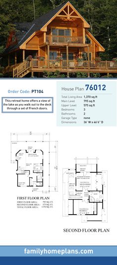 the floor plan for a log cabin with lofts and living quarters is shown in this image