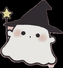 a white ghost with a black hat holding a star