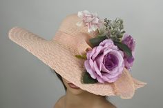 "This hat will surely bring you compliments! There is a tie on the inside of the hat that helps adjust the size from large to small. Brims are approx. 5\". One size hat ( 20.5\"- 21.5\") Please feel free to ask me any questions or special requests. Thank you very much for shopping at my shop. Have a great day!" Couture Fascinators, Pink Church, Kentucky Derby Themed Party, Tea Hat, Spring Hat, Tea Hats, Wedding Cocktail Party, Head Coverings, Victorian Hats