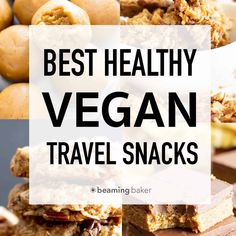 healthy vegan travel snacks with text overlay