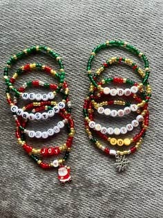 🎄 Welcome to our Festive Christmas Holiday Bracelets Collection! 🎄 Introducing our Christmas Holiday Bracelet Stack - A set of 5 beautifully handcrafted beaded and stretchy bracelets with a festive twist! Each stack includes a unique charm (please note that snowflake charms may vary in each bracelet), adding a touch of festive magic to your look. 🎄 Product Details 🎄 - Set of 5 holiday-themed bracelets - Made with beads and stretchy materials - Each bracelet includes a charm: Santa or Snowflake. **Snowflake design charms may vary, making each stack truly special 🎁 Perfect for Every Occasion 🎁 Whether you're dressing up for a Christmas costume party, seeking a unique holiday souvenir, or looking for charming gifts to exchange, my Christmas Holiday Bracelet Stack is the perfect choice. Friendship Bracelet Stack, Disney Bracelets, Stack Jewelry, Clay Bracelets