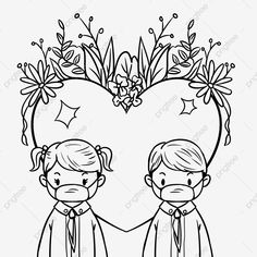 two people holding hands in front of a heart shaped frame with flowers and stars on it