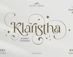 an old fashioned font with stars and swirls on the upper right hand corner, which reads klaresha