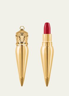 Christian Louboutin Lipstick, Red Tips, Crown Cap, Cupids Bow, Satin Lipstick, Oil Shop, Gold And Red, Lip Brush, Red Lip