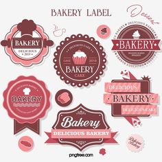 bakery labels and badges with ribbons