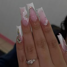 49982454366500 Square Nail Designs French Tip, Nail Ideas For Concert, Pink Nails For Quinceañera, Sweet 16 Nails Pink, Princess Nails Acrylic, Princess Pink Nails, Sweet 16 Birthday Nails, Purple Quince Nails, Quince Nails Pink