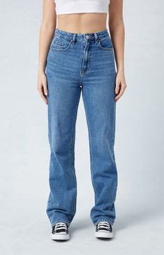 PacSun Medium Blue '90s Boyfriend Jeans | PacSun Pacsun Outfits, 90s Boyfriend, 90s Fashion Women, Mid Rise Jeans, Washed Jeans, Baggy Fits, Ripped Jeans, School Year, Medium Blue