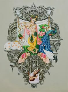 an artistic painting depicting hindu deities