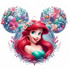 ariel from the little mermaid with flowers in her hair and fish on it's head