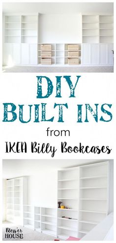 the diy built ins from iken billy bookcases is featured in this post