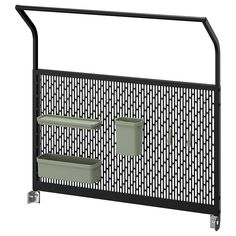 a black metal rack with two bins on it