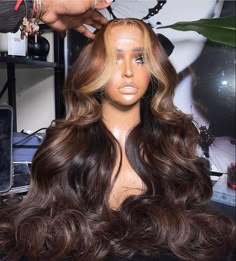 Bundles And Closure, Pretty Wigs, Salon Blowout, Synthetic Lace Wigs, Brown Wig, Body Wave Wig, Frontal Wig, Synthetic Lace Front Wigs, Black Girls Hairstyles