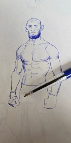 a drawing of a man with a beard and no shirt