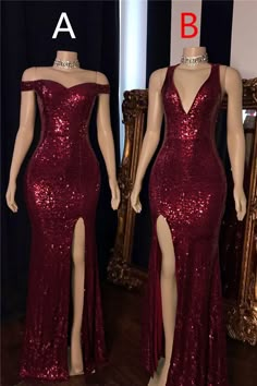 Affordable Long Mermaid Off-the-shoulder Sequined Prom Dress with Slit – BIZTUNNEL Fitted Sleeveless Burgundy Evening Dress, Glamorous Burgundy Sequin Dress, Burgundy Sequin Dress For Night Out, Burgundy Sequin Dresses For Party Season, Burgundy Sequin Party Dress, Burgundy Sequin Dress For Party Season, Prom Girl Dresses, Custom Prom Dress, Sequin Prom Dresses