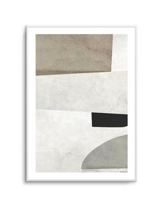 an abstract painting with black, white and grey shapes on the bottom half of it