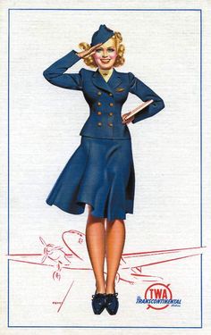 a drawing of a woman in a blue uniform