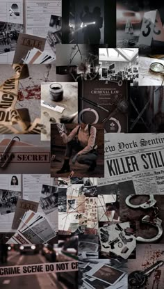 a collage of photos with different types of papers and pictures on them, including the words killer still