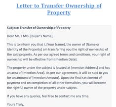 a letter to transfer ownership property