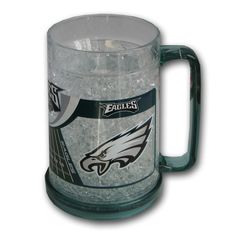 the philadelphia eagles ice mug has an eagle logo on it and is filled with water